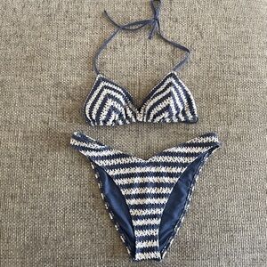 Hollister crocheted, blue and white striped bikini set, excellent condition!